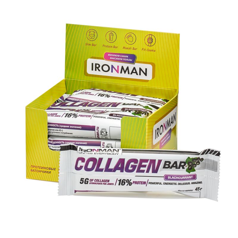 Collagen Bar с коллагеном, шоу-бокс 12x45г, смородина